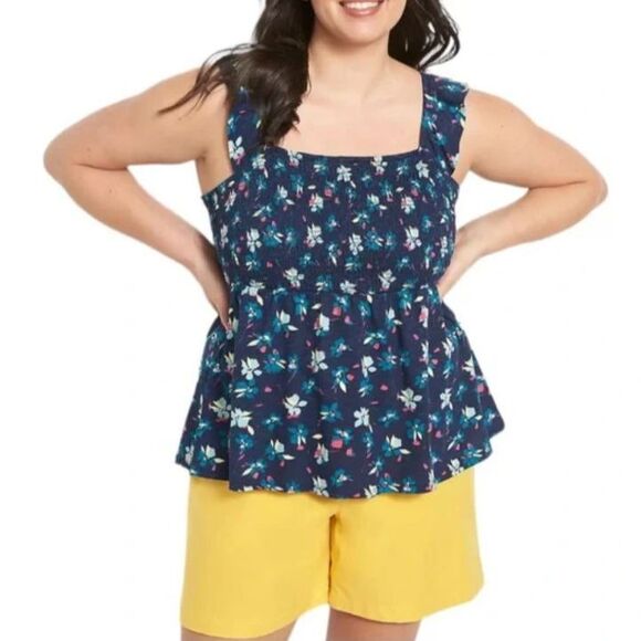 New Lane Bryant Illusion Collection Cotton Navy, Floral Summer Flocked Top 14/16 - Picture 1 of 8